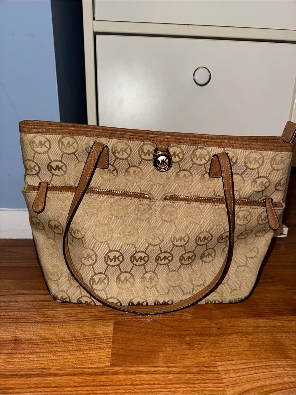 Michael Kors Tan and Beige Signature MK Tote